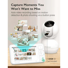 White video baby monitor camera with handheld screen showing recorded baby moments