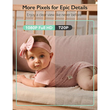 Handheld monitor screen with close-up view of a baby lying on a blanket