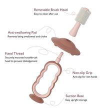 Silicone baby toothbrush with removable brush head, anti-swallow pad, and non-slip grip
