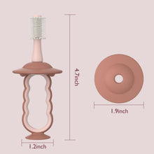 Brown silicone toothbrush with suction base; 1.9 in head and 1.2 in length