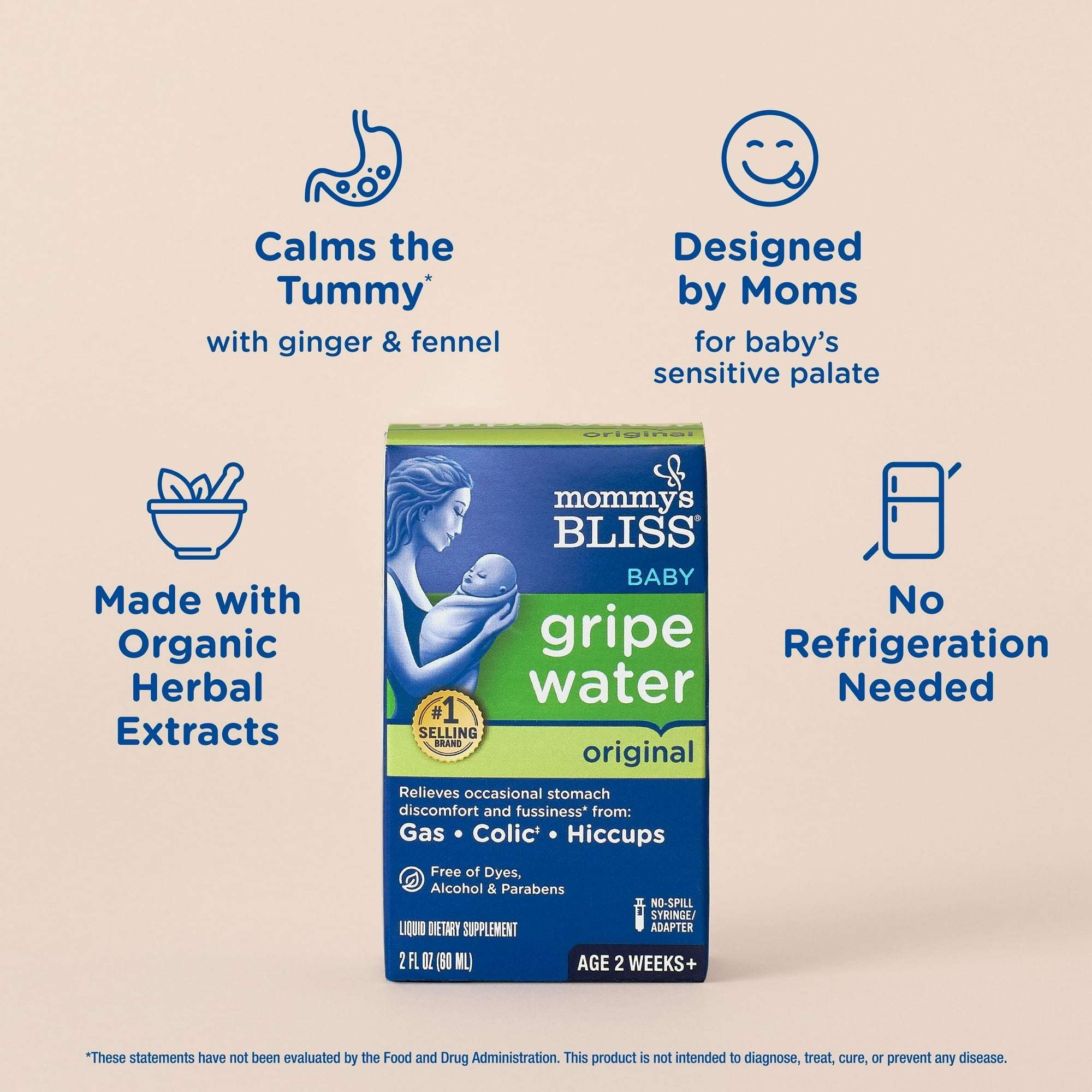 Mommy's Bliss Gripe Water Original, Relieves Stomach and Gas Discomfort, 2 fl oz