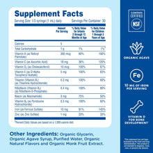 Supplement Facts label for baby multivitamin drops, 10 mg iron per serving