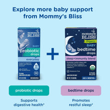 Baby support product lineup showing probiotic and bedtime drops boxes
