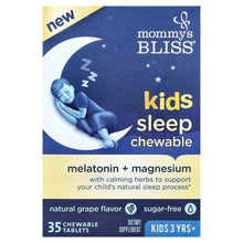 mommy's BLISS kids sleep chewable supplement box with natural grape flavor, 35 tablets