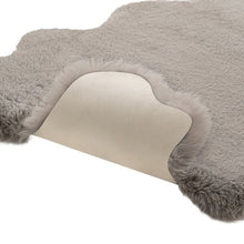 Gray faux fur mini quad rug detail, plush shag texture, 24 x 39 in