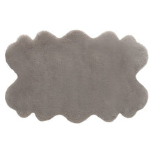 Gray faux fur mini quad rug, quad-shaped design with scalloped edges