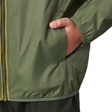 Kids rain jacket in olive green with side pocket and elastic sleeve cuff