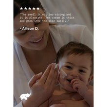 Mother applying white soothing baby balm to a baby’s skin