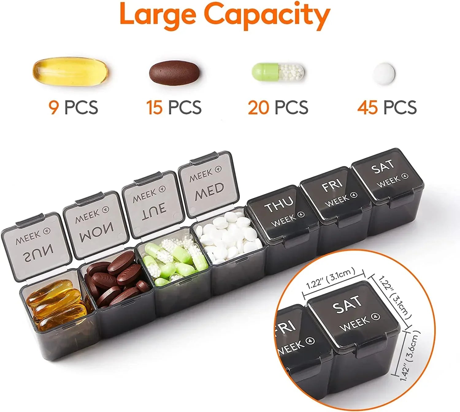 Monthly Pill Organizer, 28 Days, Compact, Portable for Elderly Parents, Patients (28 Grids) - Brands For Less USA