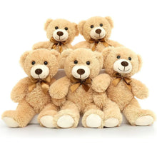 Tan plush teddy bears with bow ties, five-bear front cluster
