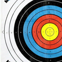 80 cm target face close-up with yellow bullseye, red ring, blue ring, black rings