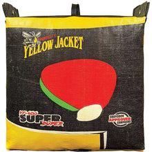 Square archery target bag cover with black backing and red heart target graphic