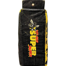 Yellow and black archery target bag cover with side text print and top grommet