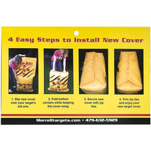 Installation steps card showing 4 directions for a new archery target cover