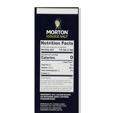 Iodized salt Nutrition Facts label with 0 calories and serving size 1/4 tsp (1.5 g)