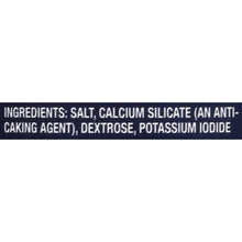 Iodized salt ingredients panel listing salt, calcium silicate, dextrose, and potassium iodide