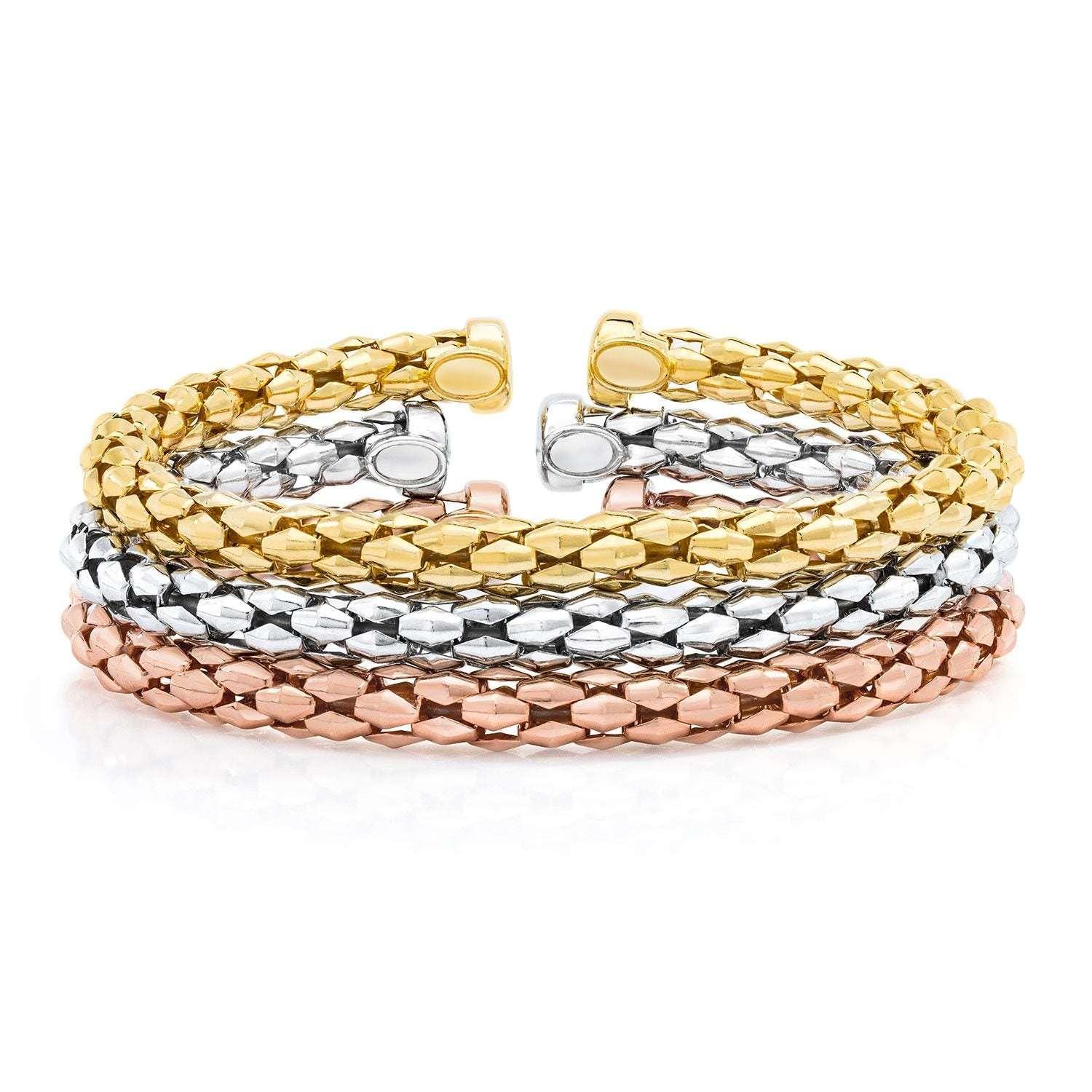 Mosaic Chain Bangle Bracelet Set in Sterling Silver & 18K Gold Plated - USA MEGA SHOP