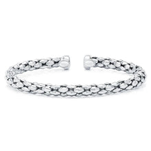 Silver-tone mosaic chain bangle bracelet with textured links and round clasp ends