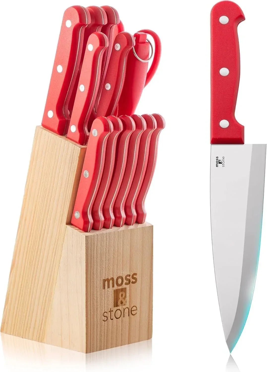 Moss & Stone Professional Kitchen Knife Chef Set, Small Knife Set With Block, Black Titanium Plated Kitchen Knife Set, Stainless Steel Scratch Resistant & Rust Proof Sharp Kitchen Knives. - USA MEGA SHOP