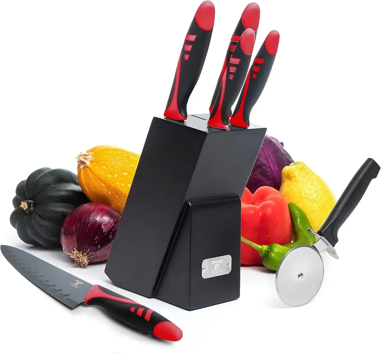 Moss & Stone Professional Kitchen Knife Chef Set, Small Knife Set With Block, Black Titanium Plated Kitchen Knife Set, Stainless Steel Scratch Resistant & Rust Proof Sharp Kitchen Knives. - USA MEGA SHOP