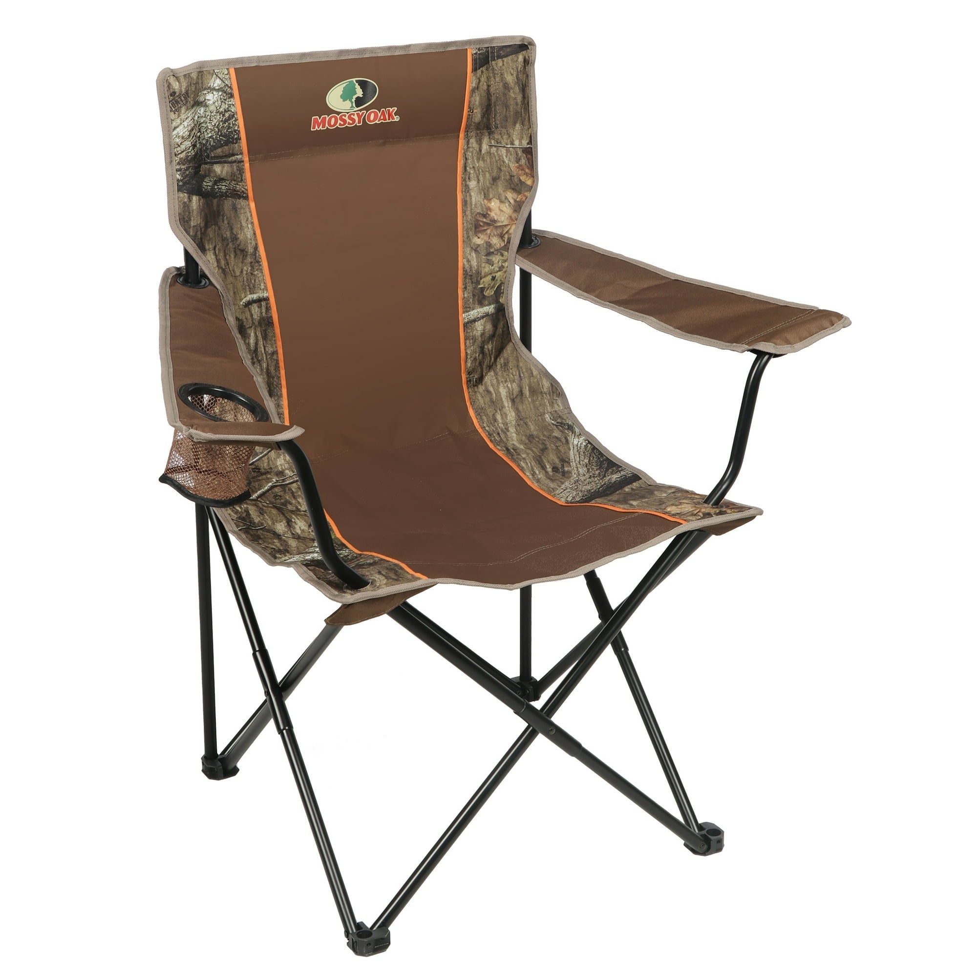 Mossy Oak Soft Arm Camo Quad Camp Chair with Cupholder, Camp, Adult