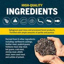 Ingredients graphic showing a handful of dark soil and 'High-quality ingredients' text