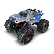 2WD 1:6 scale RC truck car with silver body, blue accents, and black off-road tires