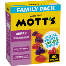 Berry fruit flavored snack pouches family pack box, yellow purple, 40 count