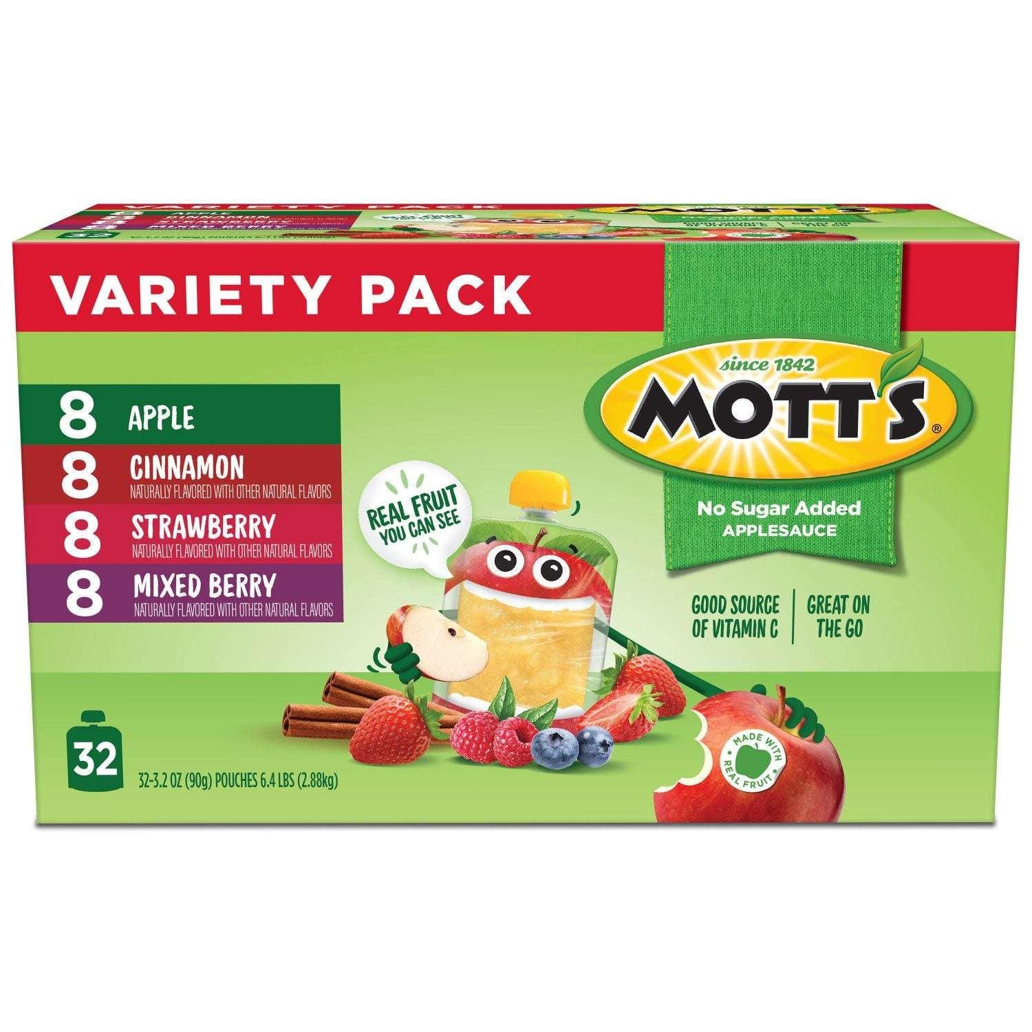 Mott's No Sugar Added Applesauce Variety Pack, 3.2 oz., 32 pk. - USA MEGA SHOP