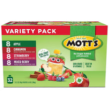 Mott's No Sugar Added applesauce variety pack box showing 8 of each flavor, 32-count