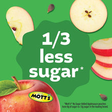 Applesauce pouch graphic with apples and '1/3 less sugar' text