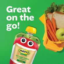 Applesauce pouch with 'Great on the go!' text and vegetable snack mix