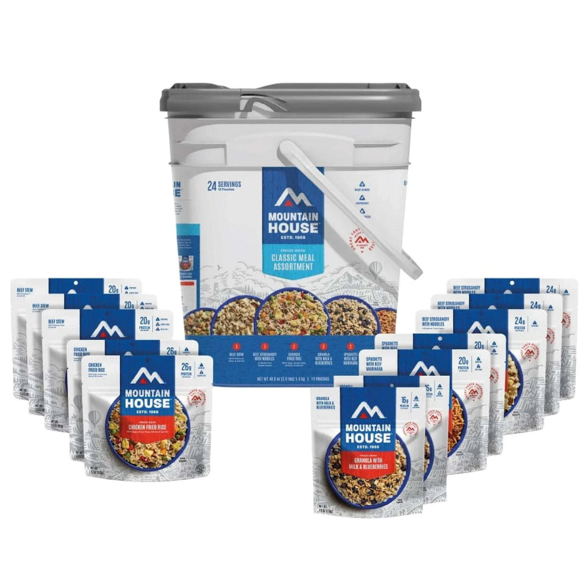 Mountain House Classic Meal Assortment Bucket (24 Total Servings), Freeze-Dried Backpacking & Camping Food - USA MEGA SHOP