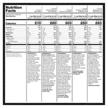 Nutrition facts panel for freeze-dried meal pouches with calories, nutrients, and ingredients