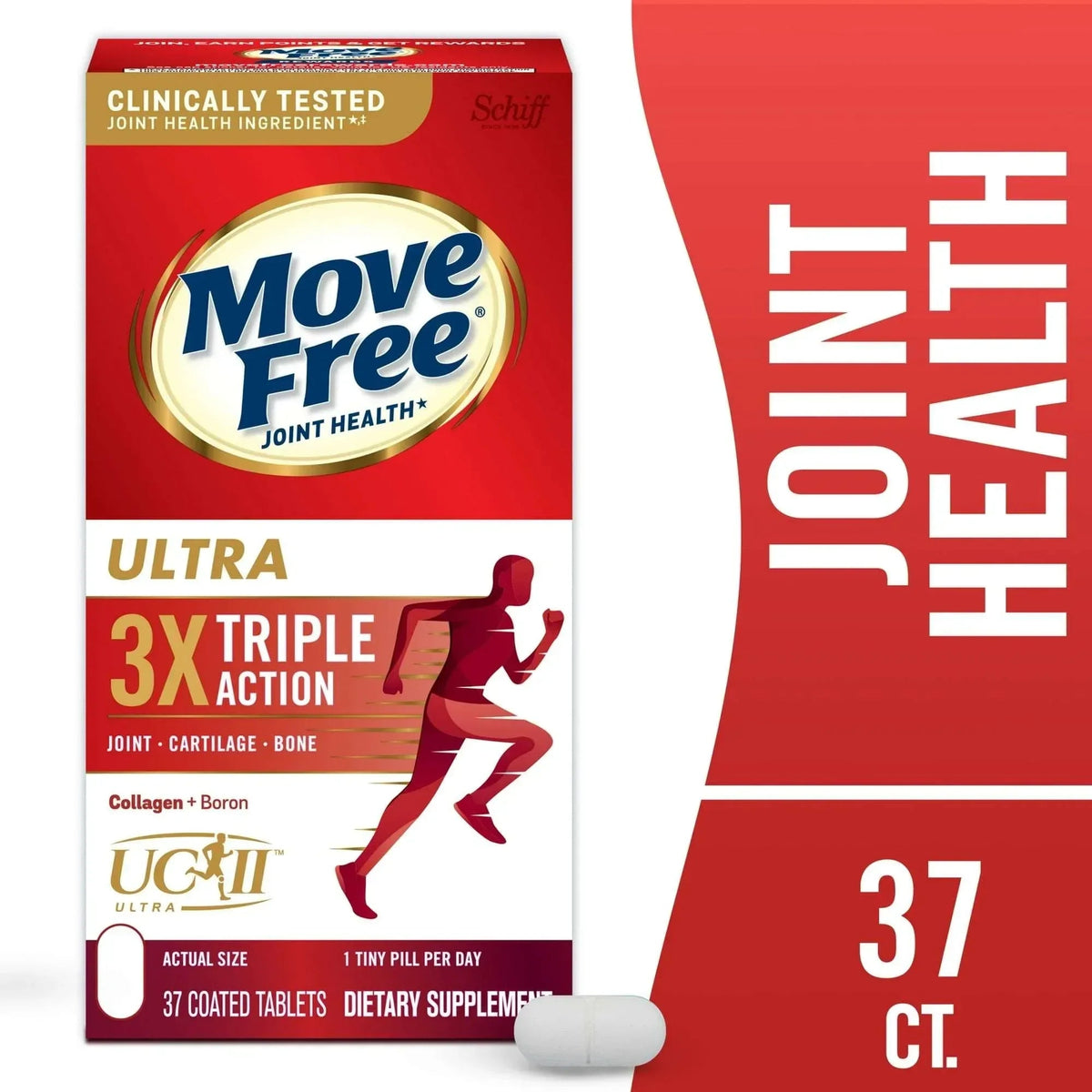 Move Free Ultra Triple Action Joint Health Supplement with Type II Collagen, Boron & Hyaluronic Acid, 37 Tablets