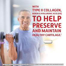 Joint health supplement tablets with ingredient callouts and capsule icon