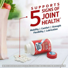 Move Free bottle with red cap and white tablets, supports 5 signs of joint health