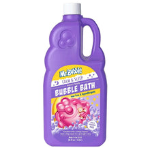 Purple bubble bath bottle with Mr. Bubble Calm & Sleep label, handle and flip-top cap