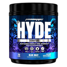HYDE Signature pre-workout tub with Blue Razz flavor and 72 servings