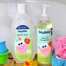 BabyBubble wash products bottles set, pump bottle and squeeze bottle, on bath items