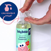 BabyBubble wash & shampoo bottle with pump, hand pressing top