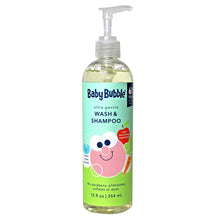BabyBubble wash & shampoo bottle with pump, clear green liquid, 12 fl oz