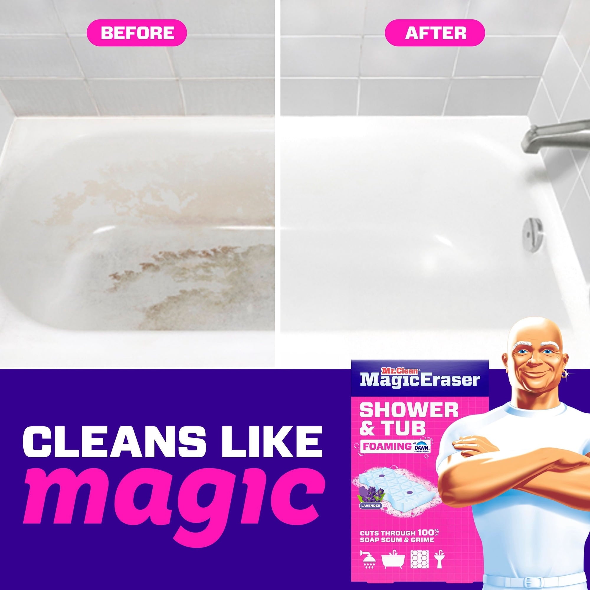 Mr. Clean Magic Eraser Shower & Tub Sponge, Lavender, 12 ct.
