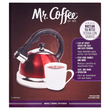 Mr. Coffee Claredale tea kettle box showing red kettle illustration and features