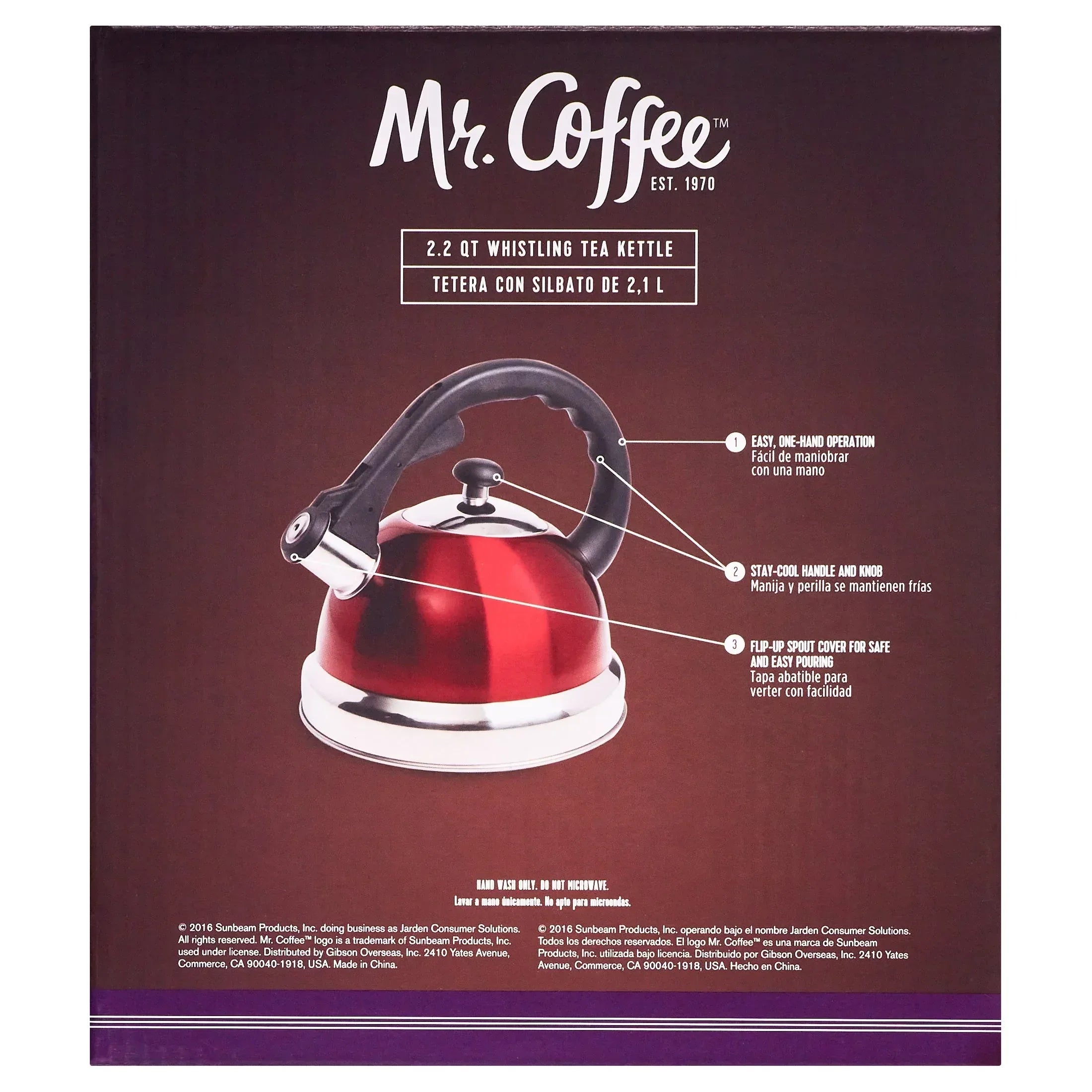 Mr. Coffee Claredale 1.7 Qt Whistling Stainless Steel Tea Kettle in Red - USA MEGA SHOP