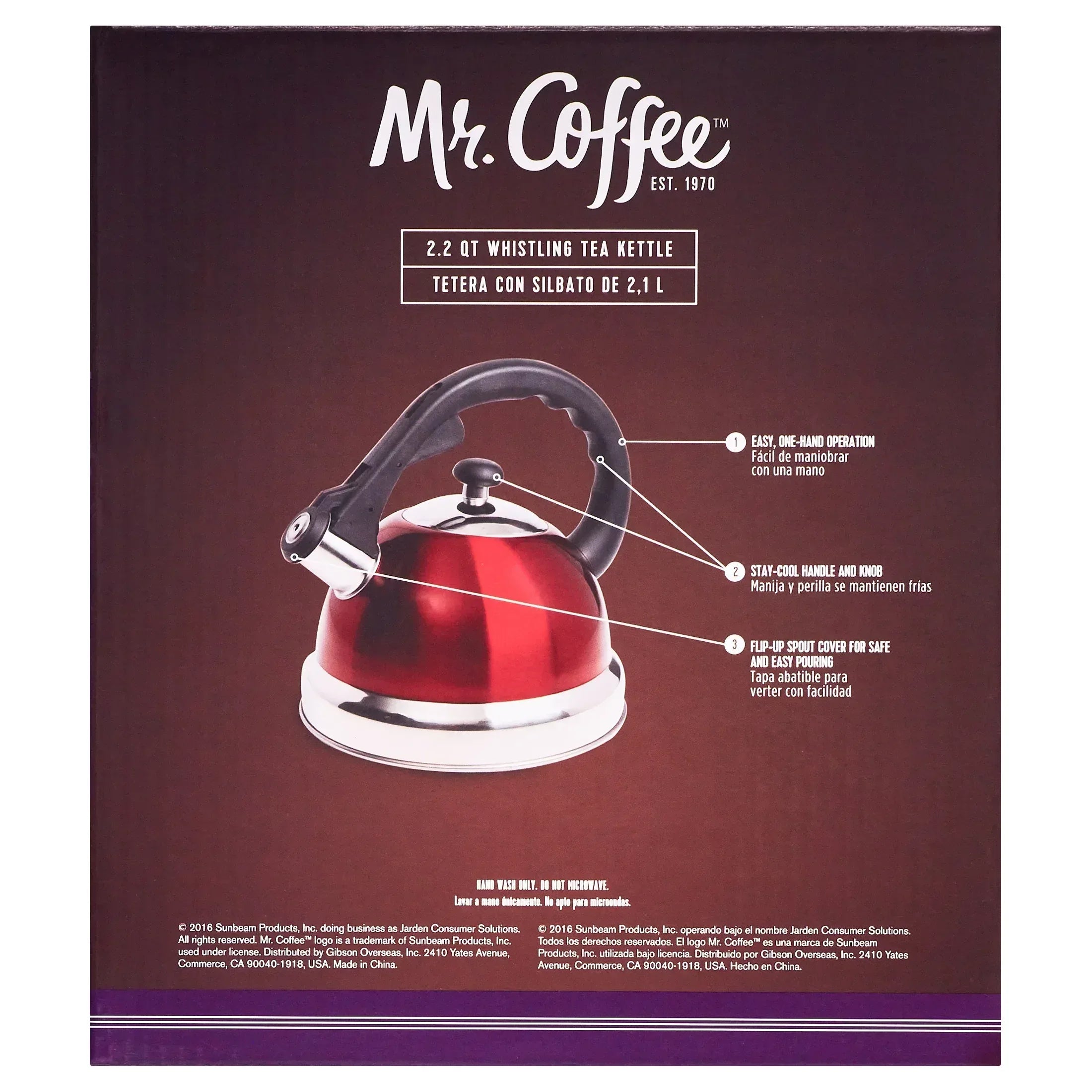 Mr. Coffee Claredale 1.7 Qt Whistling Stainless Steel Tea Kettle in Red