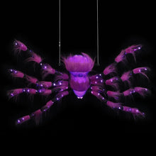 LED rope climbing spider decoration with glowing purple legs, body, and hanging ropes