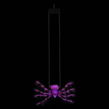 Hanging purple LED rope climbing spider decoration with lit legs and central body