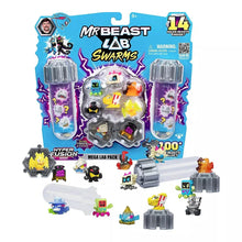 Collectible mini figure lab swarm set in blister with two clear tubes and 14 micro beasts