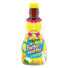 Mrs. Butterworth's Original syrup bottle with yellow cap and spring graphics